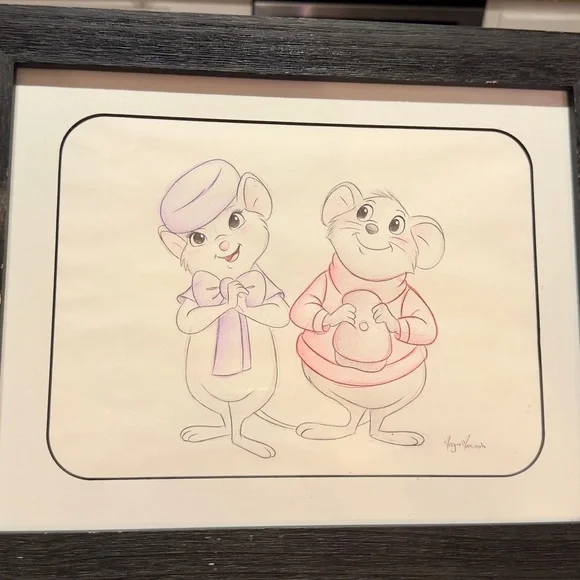 Disney Original Art - The Rescuers - Hand Drawn Signed Sketch 13.5 X 16.5 Framed